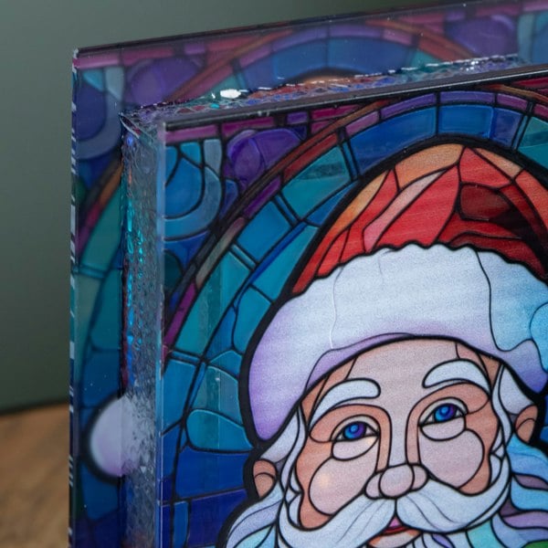 Samuel Alexander 21cm Battery Operated Double Sided Stained Glass Santa Decoration with LEDs