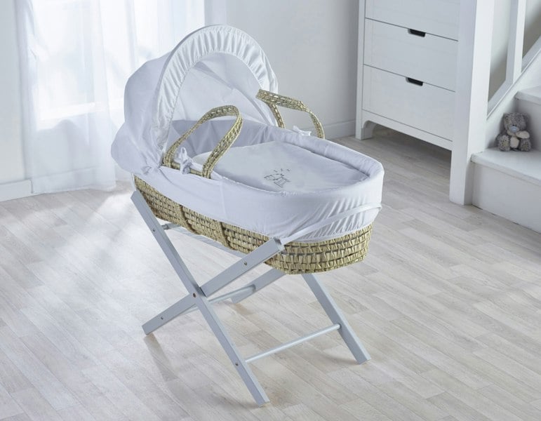 Kinder Valley White Sleepy Sheep Palm Moses Basket with Folding Stand Grey