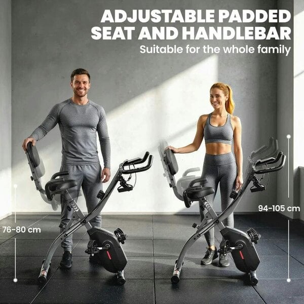 4-In-1 Folding Exercise Bike with Resistance Bands, Bluetooth App, 8-Level Magnetic Resistance, LCD Display, Black
