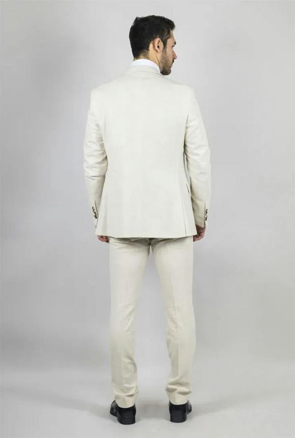 Infinity Leather Men's Beige 3 Piece Linen Formal Summer Wedding Suit