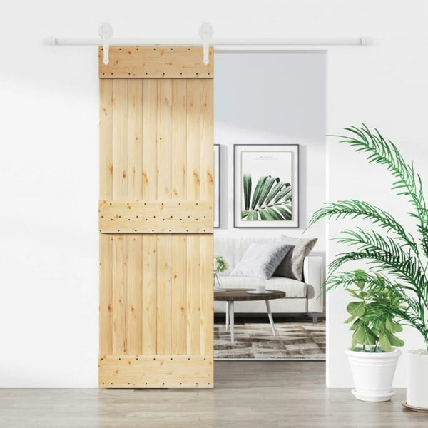 Berkfield Sliding Door with Hardware Set 70x210 cm Solid Wood Pine