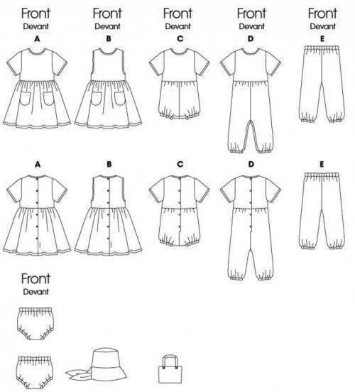 Butterick Sewing Pattern 5624, Accessories, Bags, Dresses, Headwear, Jumpsuits for Baby, L-XL - Intermediate