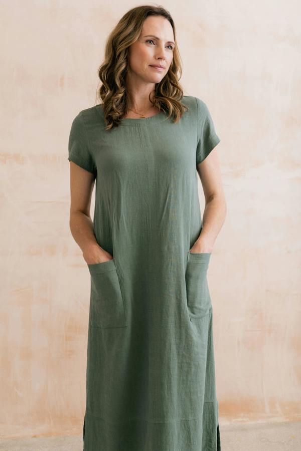Lily & Me Summer Breeze Linen Blend Dress Laurel Green