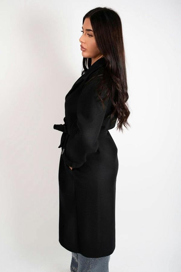 Avlina Double Breasted Belted Longline Coat - Brown