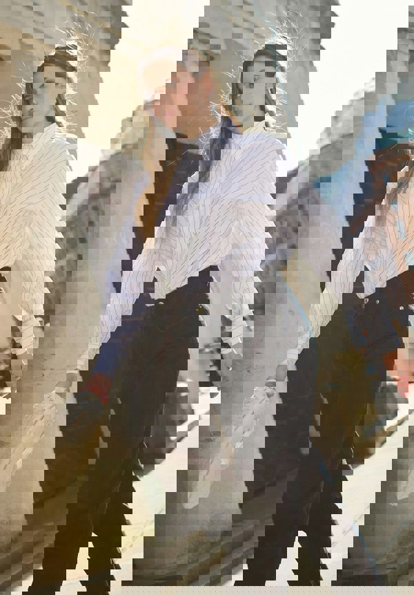 Dapper Double Placket Stripe Shirt In White - image 2