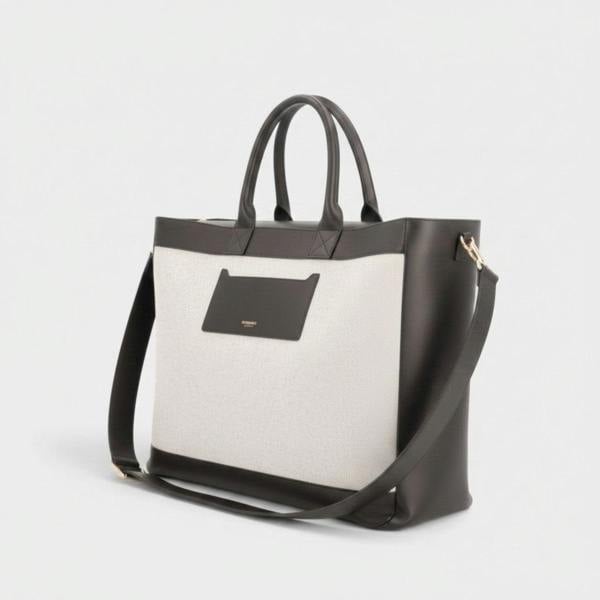 Burberry Two Way Ormond Canvas Leather Bag Beige Black