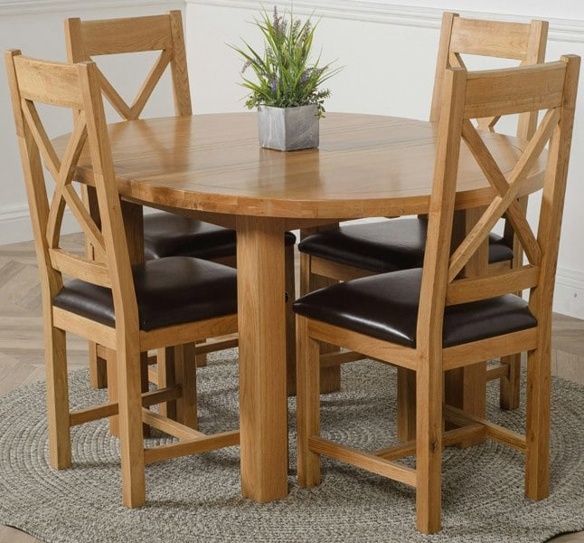 That's Furniture Edmonton Round Extendable Oak Dining Set with Berkeley Oak Chairs