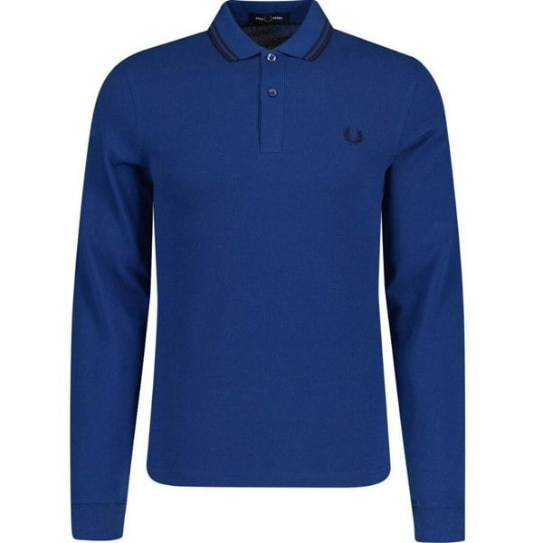 Fred Perry Black Twin Tipped Collar Dark Blue Long Sleeve Polo Shirt XS