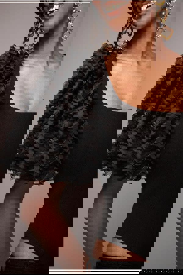 3D Textured Sleeve Scuba Corset Top - Black T235