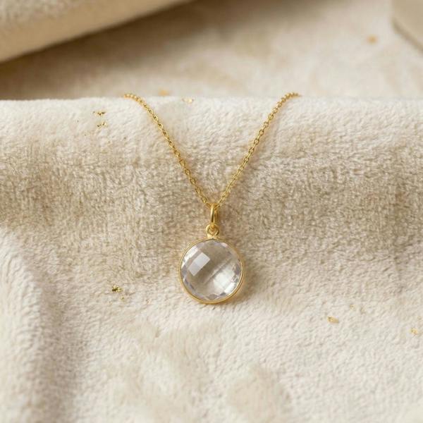 Harfi 18ct Gold Plated White Topaz April Birthstone Crystal Charm Necklace