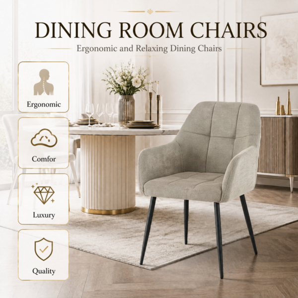 SONARA Modern Dining Chairs Set of 2 with Plush Chenille Upholstery, Ergonomic Curved Back