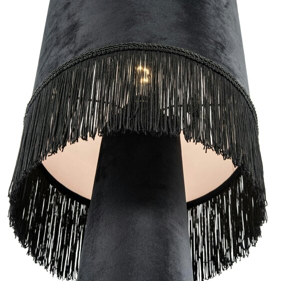 Happy Homewares Vintage Black Velvet Fabric Floor Lamp with Victorian Trim and Tassels