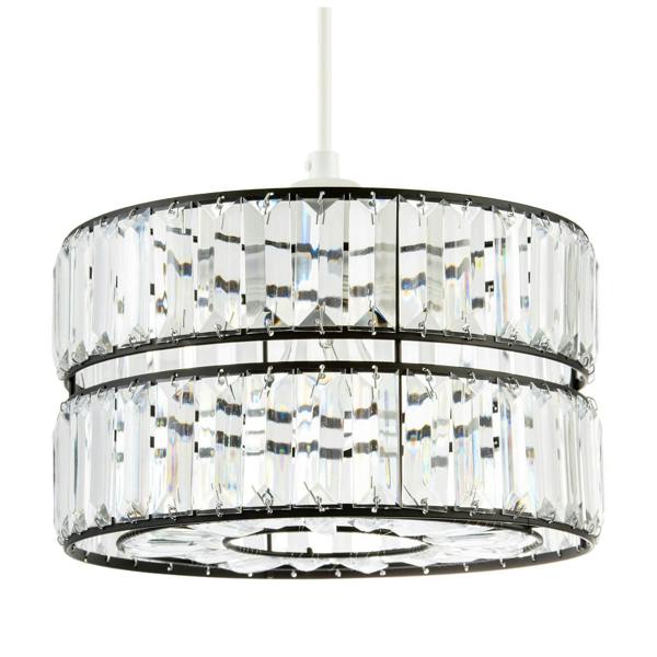 Chic Double Tier Black Pendant Light Shade with Rows of Acrylic Prisms Image 1