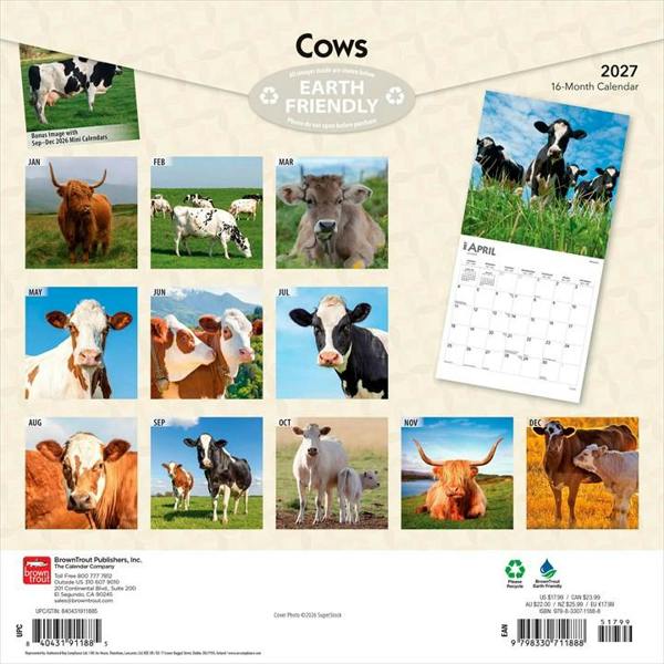 Cows Calendar 2027, Wall Calendars, Month To View, Animals, Gift