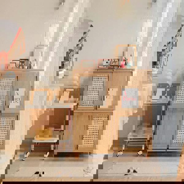 Iskandar Sideboard With Magazine Rack, Solid Wood & Rattan， Storage - grey sideboards for living room