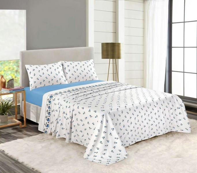 Rosebud Flannelette Sheet Set - Blue - Single