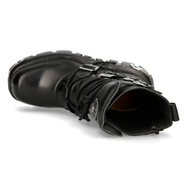 New Rock Unisex Black Leather Gothic Mid-Calf Boots-373-S4