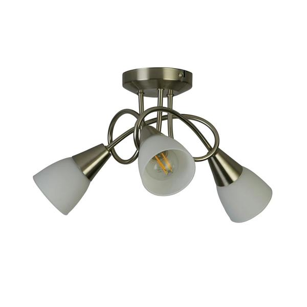 Lighting Collection Swirl‑Arm 3‑Light Ceiling Fitting with Frosted Cone Shades