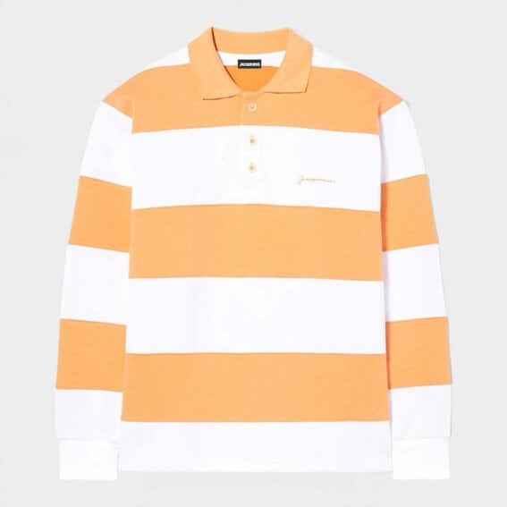Jacquemus Logo Polo Shirt Striped Long Sleeve Orange White