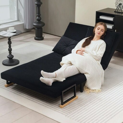 Wyld Haus Tarico Black 4 In One Convertible Double Sofa Bed With Cushions