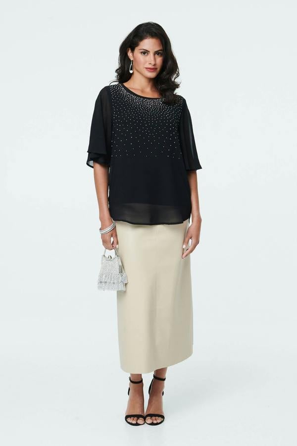 Black | Diamante Embellished Layered Blouse