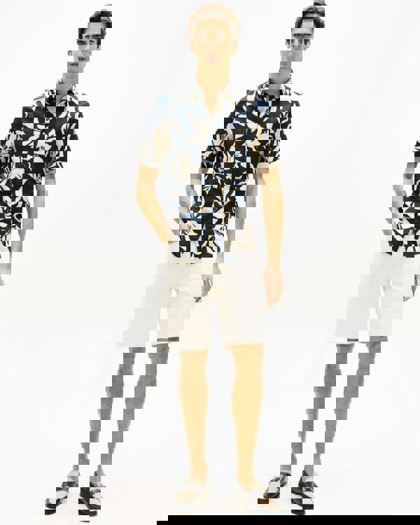 Tommy Hilfiger Linen Blend Flower Print Mens Short Sleeve Shirt - Dark Night Navy/Allover