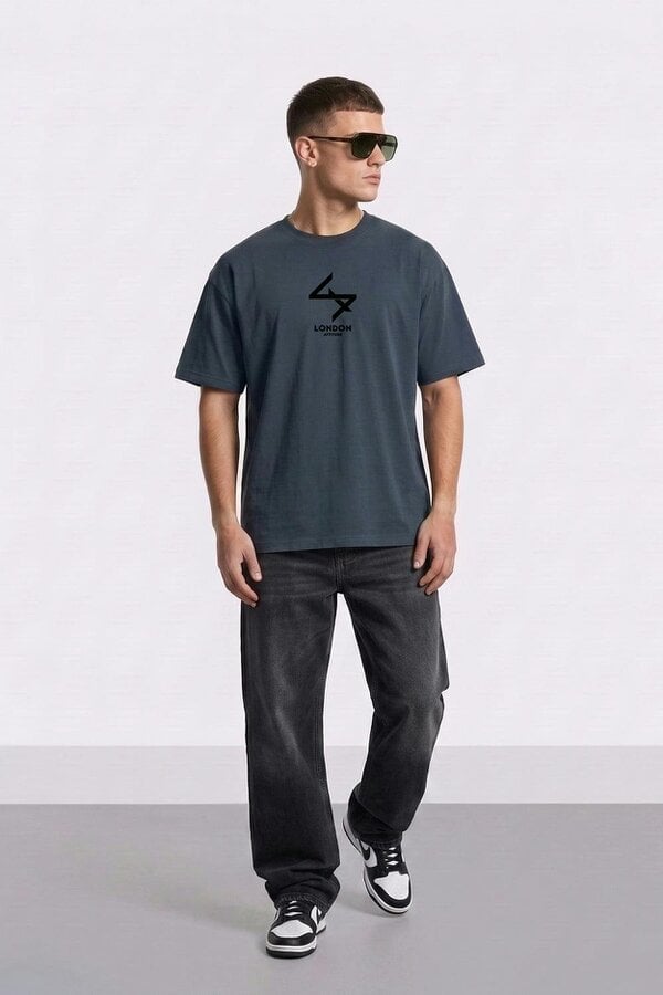 London Attitude Push Your Limits Oversized Heavyweight T-Shirt in Black Print