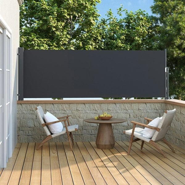 9ft Length Side Awning Retractable Outdoor Privacy Screen Patio Awnings Living and Home Dark Gray Length 300 cm x Height 100 cm