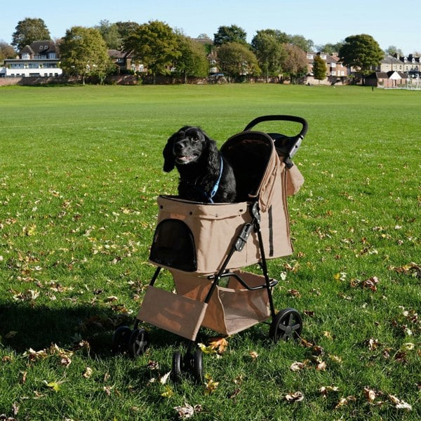 Monstershop Pet Stroller with Rain Cover & Caddy Bag - Woven Beige