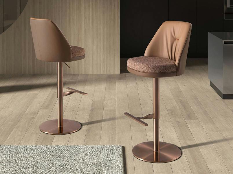 Angel Cerdá Swivel Stool in Mottled Brown Fabric and Brown Leatherette 4227