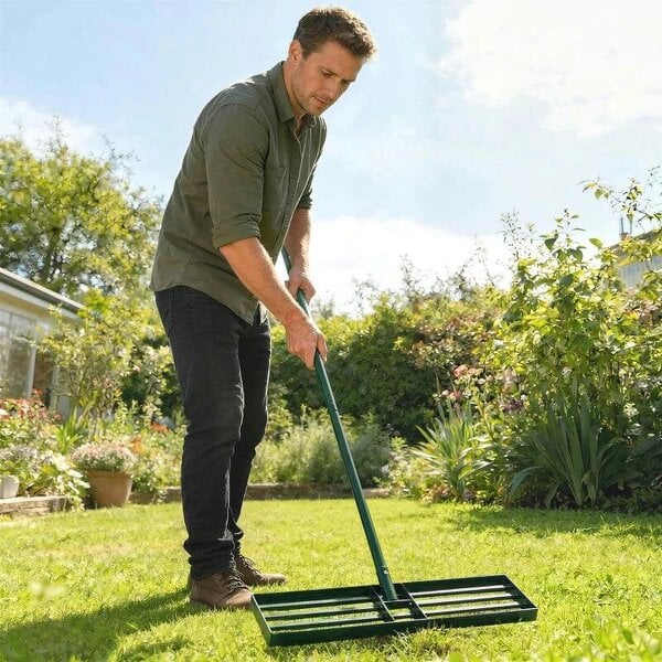 Lawn Levelling Rake, 76 x 26 cm Lawn Leveller Lute with 169 cm Handle for Grass Soil Sand Yard Golf Course