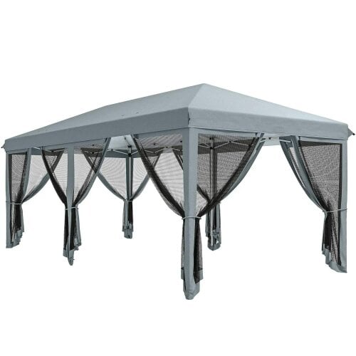 Bobobiy 3 x 6m Pop Up Gazebo, Outdoor Canopy Shelter, Marquee Party Wedding Tent with 6 Mesh Walls and Carry Bag, Grey