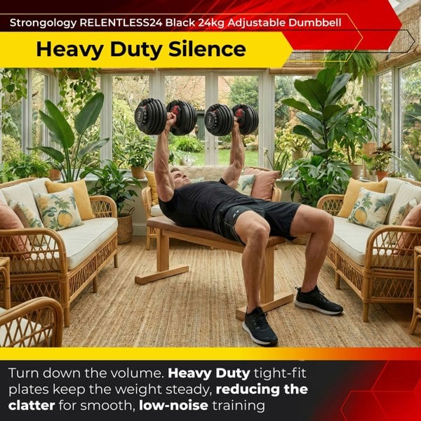 Strongology Relentless24 Home Fitness Single Adjustable Smart Dumbbell from 2.5kg up to 24kg Training Weights