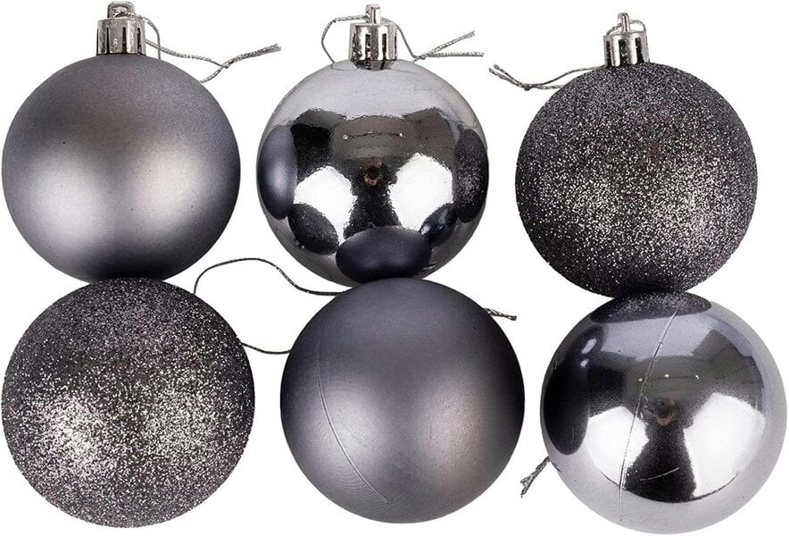 Shatchi Dark Grey Shatterproof Christmas Baubles in 6cm and Pack Sizes of 6 or 18 for Tree and Home Decorating - 6 Pack - PVC - Dark Grey