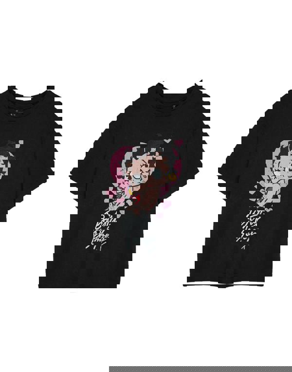 Betty Boop Womens Black Heart Cropped Short Sleeved T-Shirt