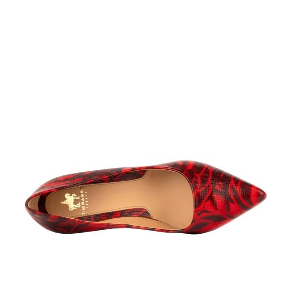 Embassy London Sophia Hollywood - Red - Women's pointed 3 inch heel pump in red rose print leather