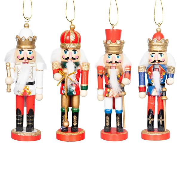 13cm Wooden Nutcracker Christmas Ornament Set of 4 Hand Painted Festive Figures image 6