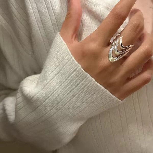 The Colourful Aura Abstract Wave Adjustable Statement Ring