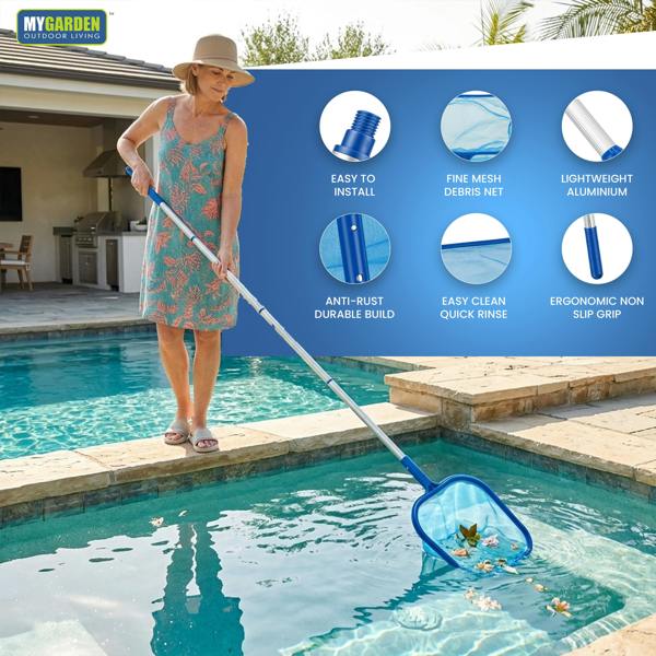My Garden Outdoor Living Swimming Pool Leaf Skimmer Net with Fine Mesh, 160cm Long Swimming Nets with Durable Aluminium Handle for Leaves & Debris