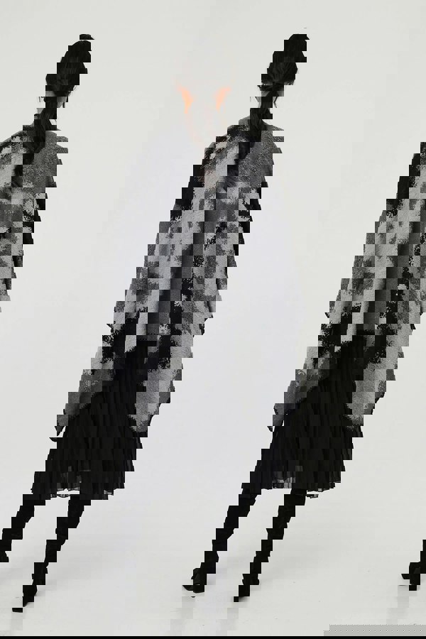 Black | Abstract Print Oversized Poncho
