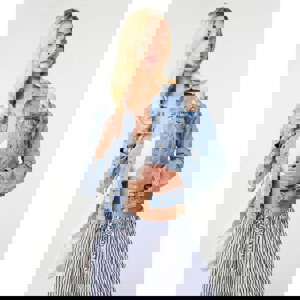 Pink Vanilla Distressed Cropped Denim Jacket