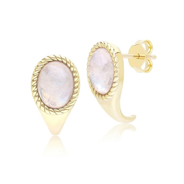 Gemondo Classic Oval Rainbow Moonstone Drop Stud Earrings in 9ct Yellow Gold
