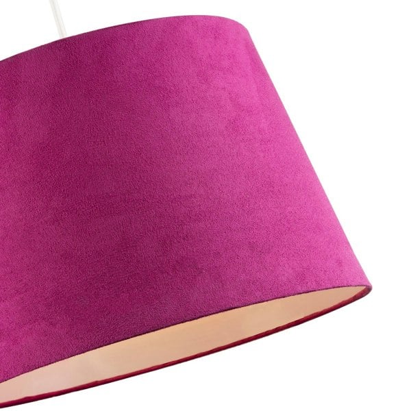 Hot Pink Velvet Fabric 12 Inch Drum Lamp Shade with White Cotton Inner Image 3
