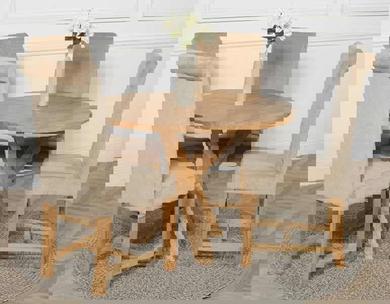 That's Furniture Oregon Round Oak Dining Table with Washington Fabric Chairs