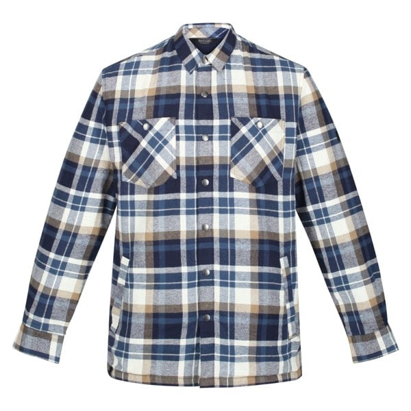 Regatta Mens Thamos Checked Long-Sleeved Shirt - Navy/Gold Sand