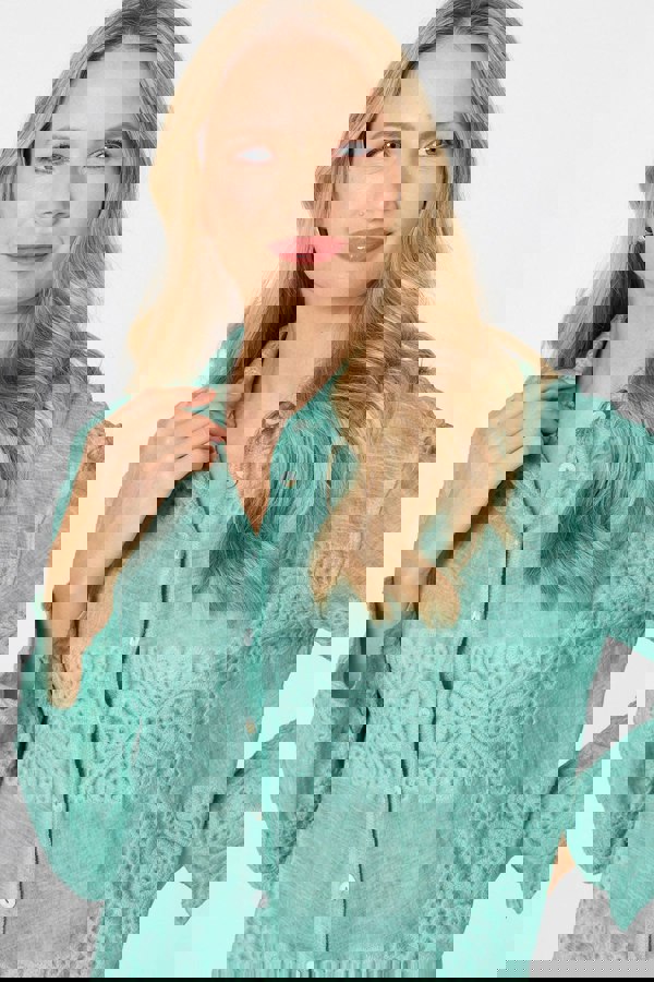 Sage | Embroidered Textured Long Sleeve Shirt
