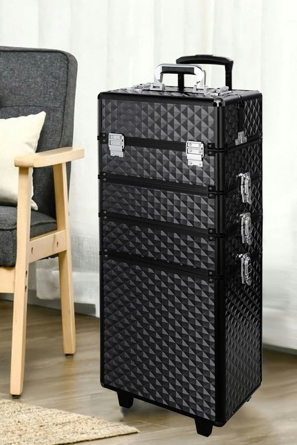 Living and Home 4 in 1 Professional Rolling Cosmetic Train Case Trolley Case Beauty Storage Box for Hairdressing Beauty