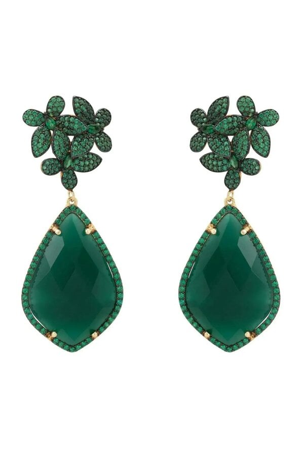 Latelita Flowers Green Onyx Teardrop Earrings Gold