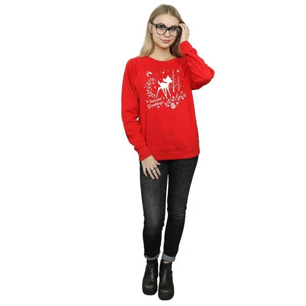 Disney Womens Bambi Christmas Greetings Sweatshirt - Red