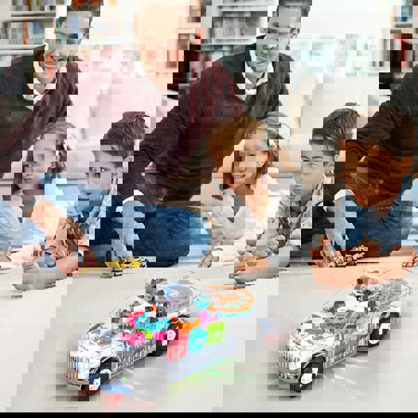 deAO Toys Electric Transparent Police Gear Car Toy Rotating Car - Flashing Lights Siren Sounds, Automatic Obstacle Avoidance